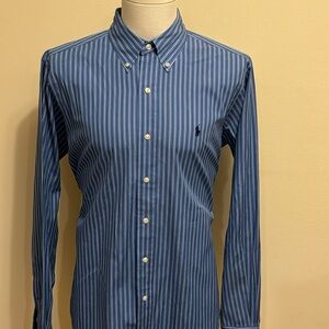 Ralph Lauren Dark, Light Blue & White Stripe Long Sleeve Button-Down Shirt